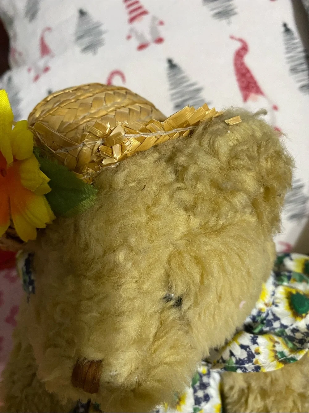 Plush Teddy Bear in Sunflower Dress with Straw Hat